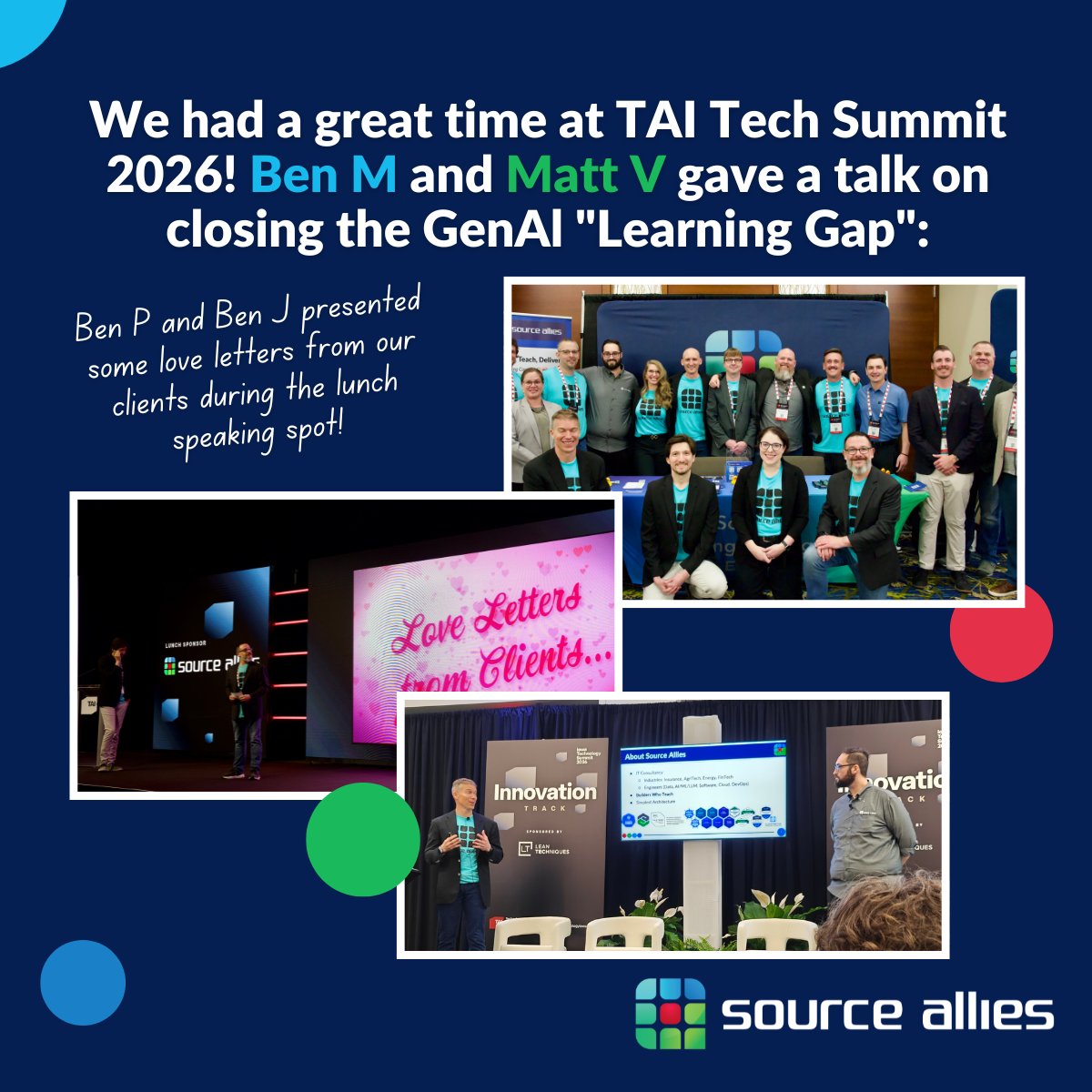 SourceAllies's tweet photo. April at Source Allies = sharing, connecting, and showing up.
From TAI Tech Summit, KC IT Symposium, and PTC Global to hosting 4 user groups, speaking with tomorrow's technologists, plus Pokémon paint night and the Grand Blue Mile - whew!  It was a great month. https://t.co/daAzI1arAj