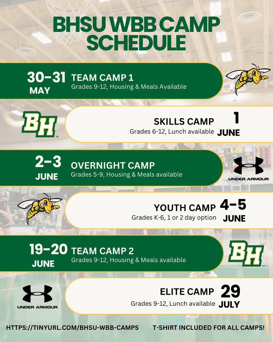 BHSUWBB's tweet photo. Claim your spot now! Sign up for camps through the link in our bio!🏀🐝 https://t.co/bCB6nXWEo8