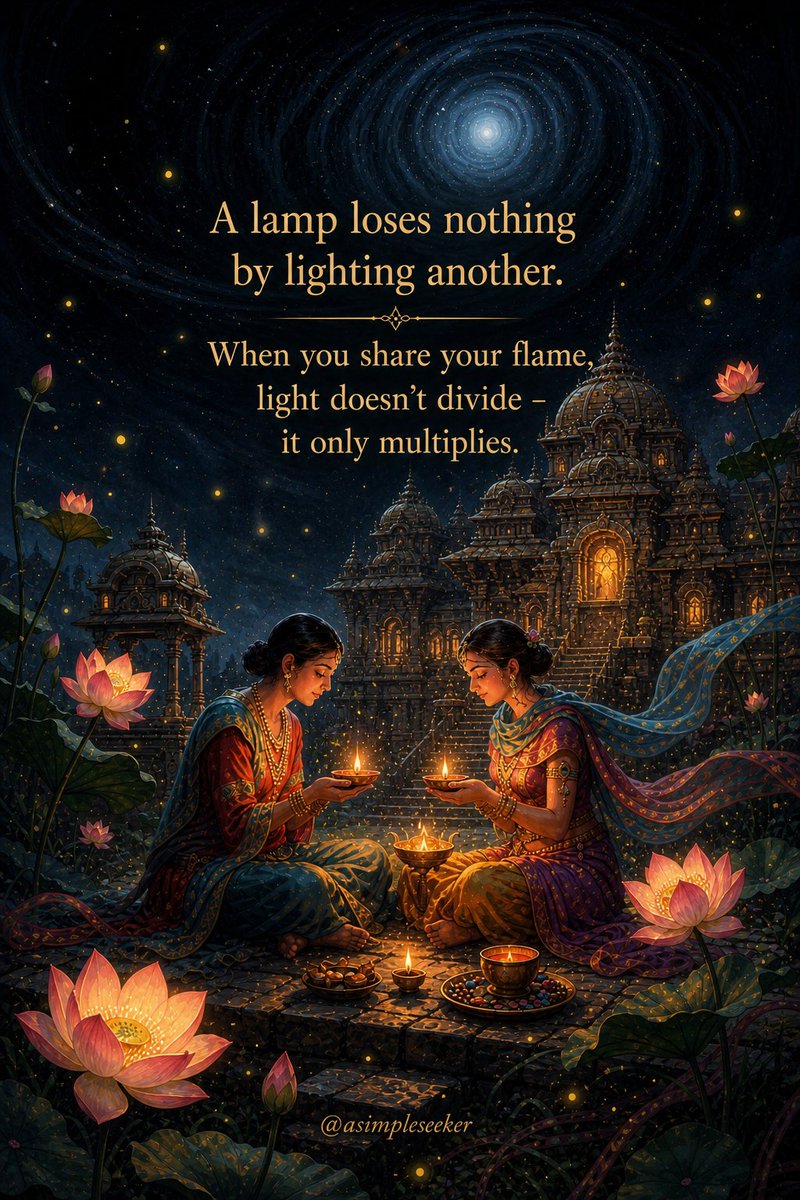 ahamprem's tweet photo. A lamp loses nothing by lighting another. When you share your flame, light doesn’t divide - it only multiplies. https://t.co/rASmUenXgj