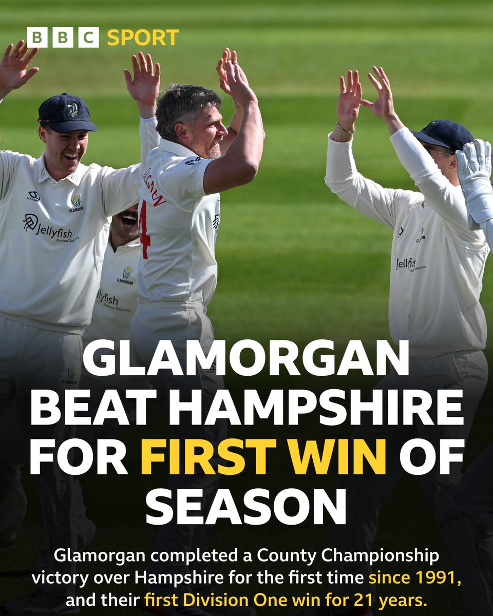 BBCSportWales's tweet image. Glamorgan beat Hampshire yesterday to secure their first Division One win for 21 years🤩

#BBCCricket