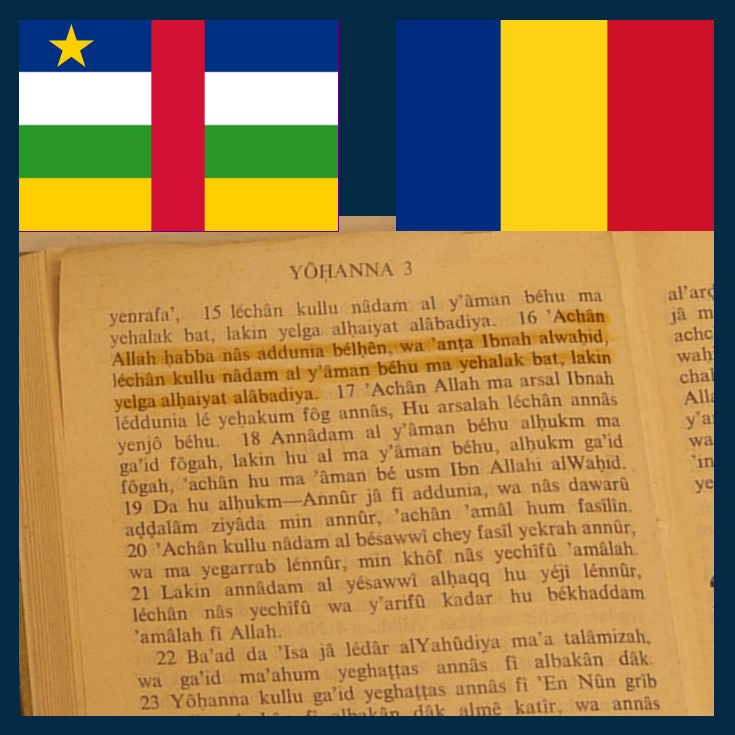 N 37 La bible,Tchadien Dialecte Arabe / Tchad / Centrafrique / Kalâm / Sara Kaba /  Jean 3 16 / R+1*10 / ! 1 Place Benjamin Zix Petite France Strasbourg. elshaddaimetalblanc.com/tchad-centrafr…
