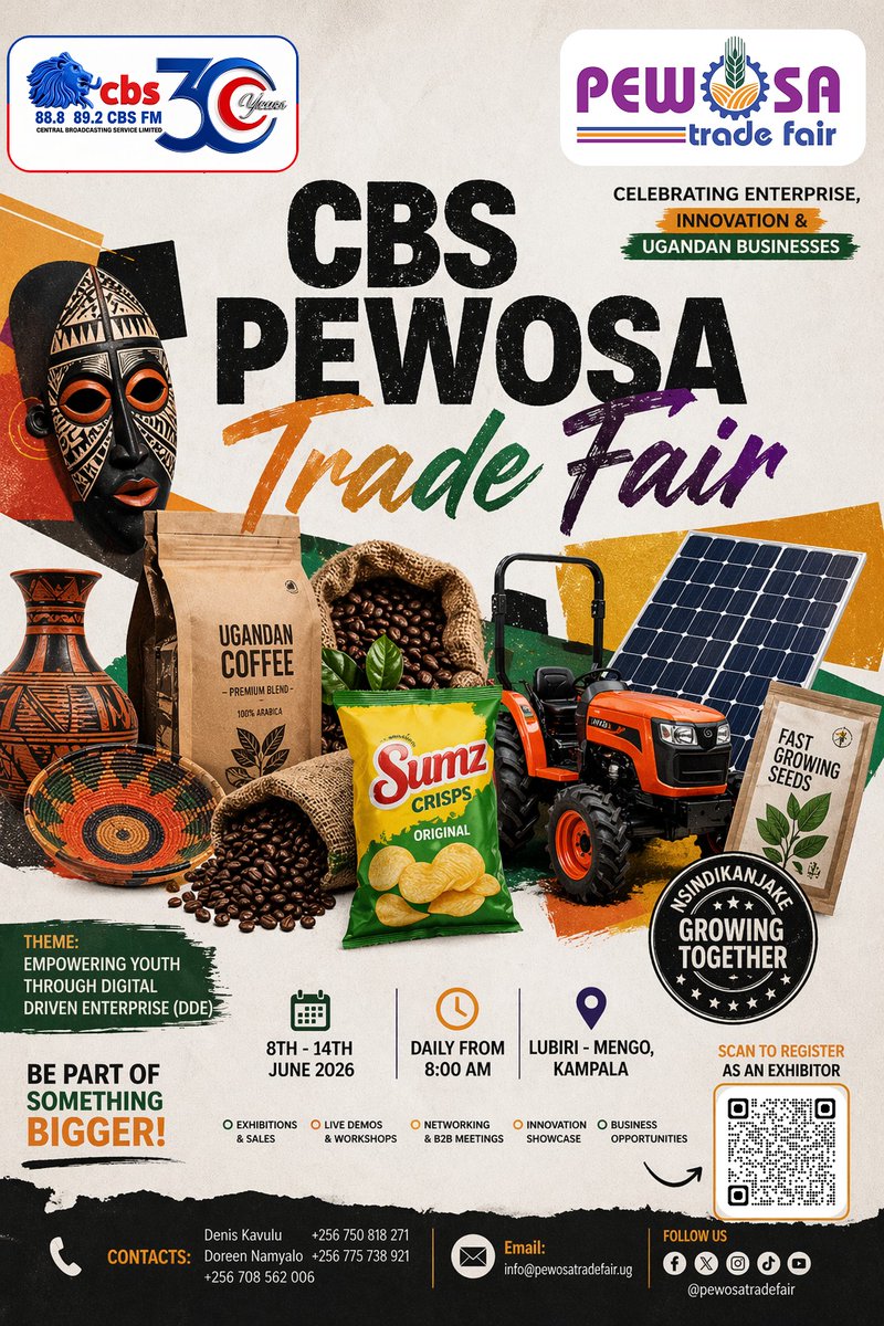 pewosatradefair's tweet image. Celebrate enterprise, innovation, and Ugandan excellence at the CBS PEWOSA Trade Fair - be part of something bigger. 🇺🇬✨

@_yopas @BOU_Official @cbsfm_ug @NIRA_Ug @simbaauto @Airtel_Ug @SKitovu 

#TheCBSPewosaTradeFair #Exhibitors #business #ugandancoffee #innovation