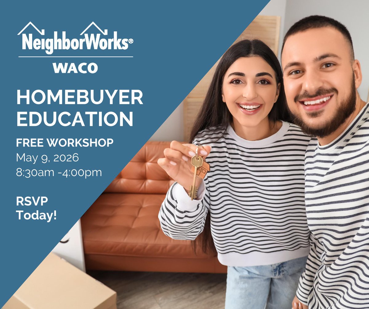 NWWaco's tweet photo. Registration is still open for our FREE #HomebuyerEducation Workshop on Saturday, May 9, at #NeighborWorksWaco.

Breakfast, lunch, and workshop materials are all provided at no cost.

Reserve your spot today: https://t.co/A18cDvWlbM

Registration closes Thursday, May 7. https://t.co/uuroK2L1BG