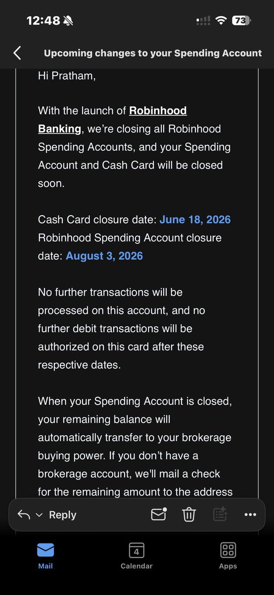 PrathFast's tweet photo. Why is spending not seemlessly being transferred to banking? I don’t even have access to banking yet. I use spending to pay rent and deposit my paychecks. @vladtenev @RobinhoodApp https://t.co/E4yD5gzDnB