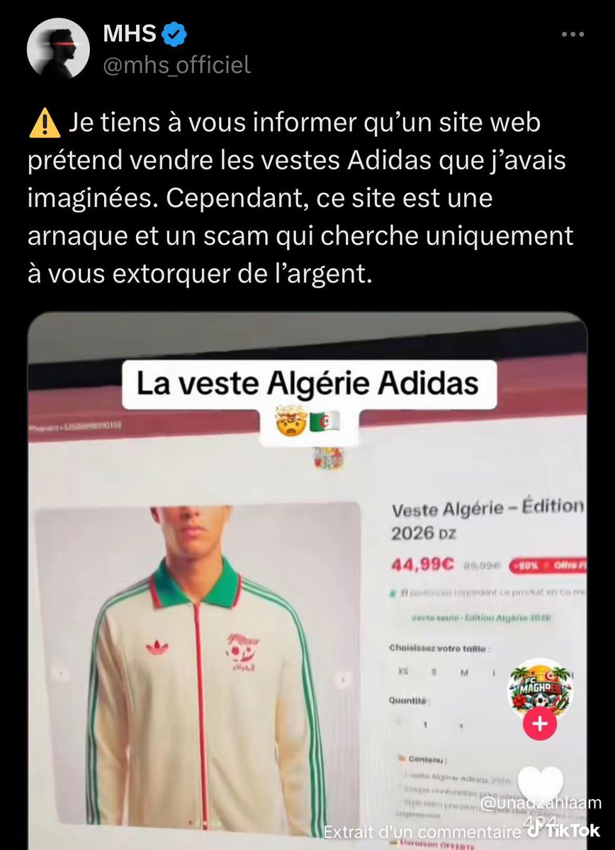 RyanTmYt's tweet photo. Un Algérien créer un désign, une entreprise marocaine vole le concept a @mhs_officiel, le commande en chine et le vend en se faisant passer pour un site algérien,  tout en ne livrant jamais ses clients (avec des égéries plus que discutables).

Je veux bien qu’on soit anti fitna, mais allons jusqu’au bout. Faire son beurre sur un pays qu’on insulte à longueur de journée, c’est pas la meilleure méthode pour une entente. 

Donnez votre argent aux bonnes personnes.