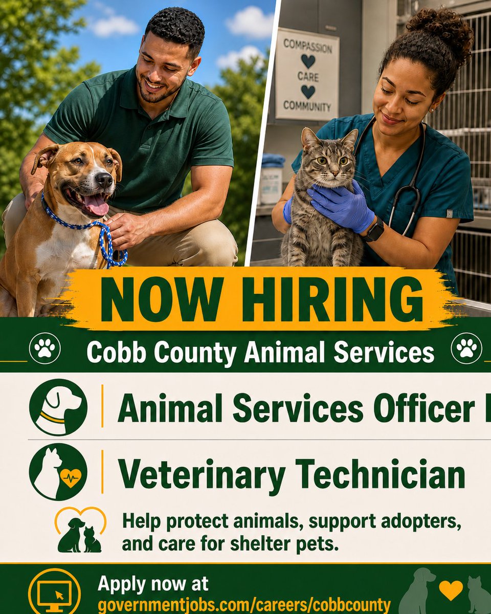 CobbAnimal's tweet image. We're hiring! #cobbcountyanimalservices #nowhiring #applytoday