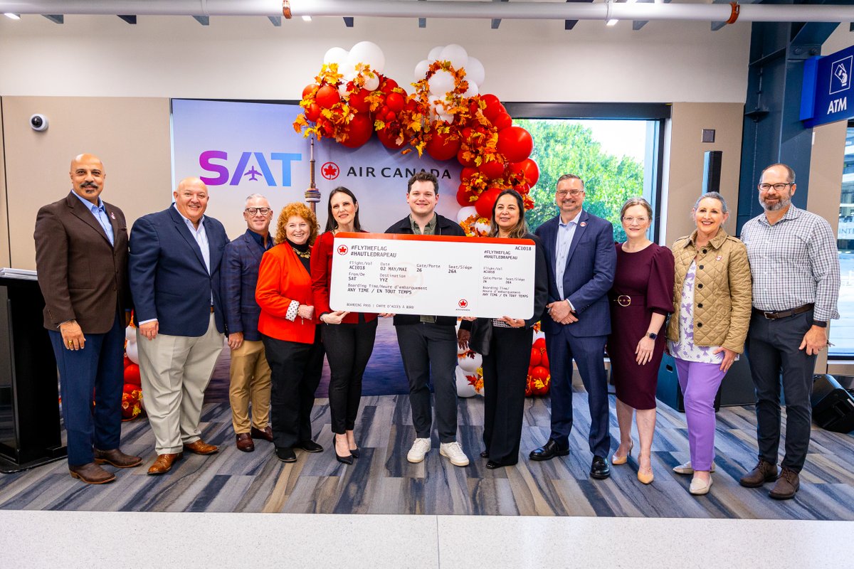 SATairport's tweet photo. This weekend, we celebrated the launch of our seasonal nonstop route to Toronto w/@AirCanada! 🇨🇦✈️ As Canada's largest city, Toronto is a hub for culture &amp; business. It's also a gateway to several other major cities across Canada &amp; Europe. Book your trip: https://t.co/0G0SvX4CaE https://t.co/YpPLANhpGU