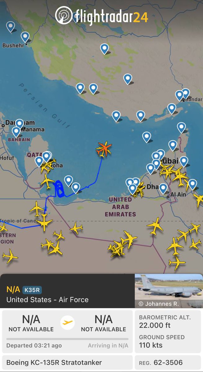 BBMedia23's tweet photo. 🇺🇸🇮🇷| USAF refuelling activity (again) for jets above the Persian Gulf providing support for passage through Strait of Hormoz. #Irán

@BBMedia23 https://t.co/bg00xu1aPS