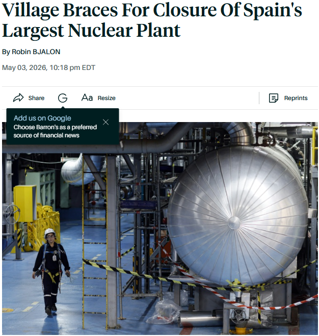 HopfJames's tweet photo. Spain's current, dogmatically anti-nuclear government insists on closing the country's largest nuclear plant in 2028.  Article link in reply.

They're doing it even though:

The local area wants to keep the plant open.

It would devastate the local economy

It would increase power costs

It would would increase pollution and CO2 emissions

It would reduce grid reliability

The European Commission is telling member states to not close their nuclear plants, because they reduce reliance on fossil fuels and strengthen energy independence

(Greenpeace claimed that closing the plant will save money, but eveyone knows that that's a lie.  Keeping existing nuclear plants running is THE least expensive clean source.)

The three Spanish energy companies that own the plant are asking the government to extend operation until 2030 (vs. 2028).  Strikes me as a humble (cowardly?) stance.  The plants should stay online for decades.

Perhaps they think a two year extension, for now, is the best they will be able to get.  And live to fight another day?  Perhaps there will be a new government by 2030.  The next election is in 2027.