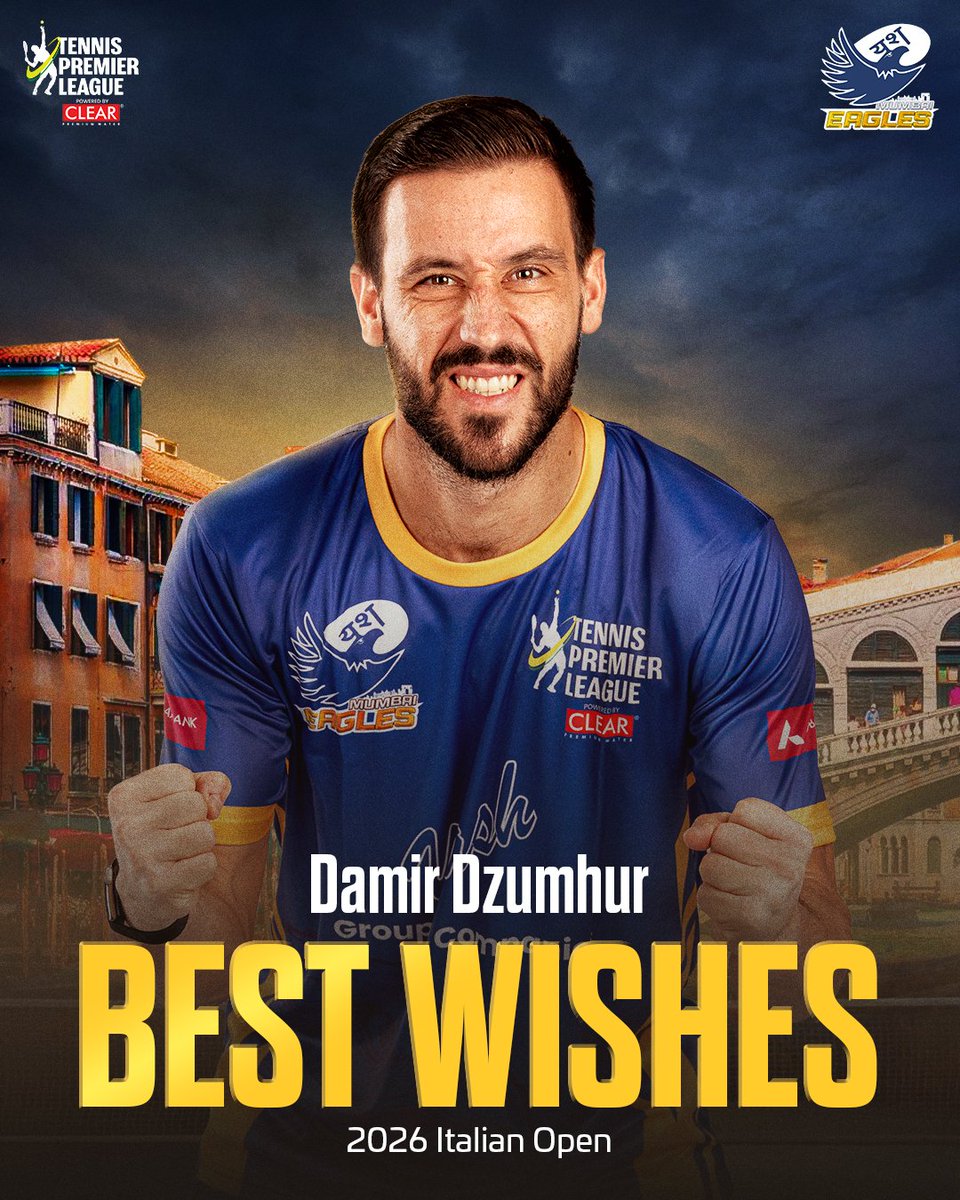 MumbaiRoyalsTPL's tweet photo. All the best, Damir, for the 2026 Italian Open. 💪
Time to bring your game to Rome. 🎾

#YashMumbaiEagles #FlyWithTheEagles #TennisPremierLeague #2026ItalianOpen https://t.co/kTmVVPqZe6