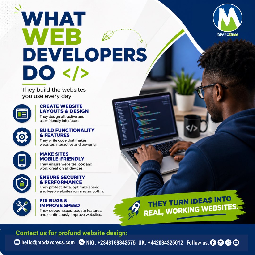 ModavCress's tweet photo. Behind every smooth website is code that works harder than it looks.
From design to performance, web developers turn ideas into real experiences.
That’s how brands go from online… to unforgettable.

#WebDevelopment #TechLife #BuildWithPurpose #DigitalExperience https://t.co/eAzMECcyMg