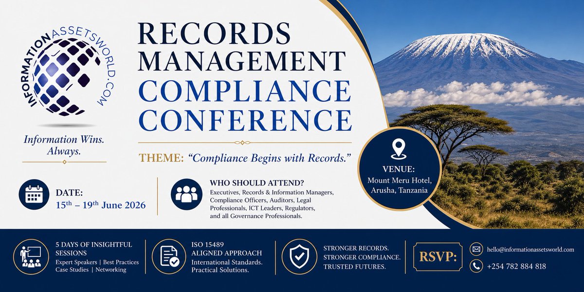 IAWGlobal's tweet photo. Arusha, are you ready..
#InformationAssetsSeries next conference is Records Management Compliance Conference.

#InformationWinsAlways https://t.co/0DP4xy6B5f
