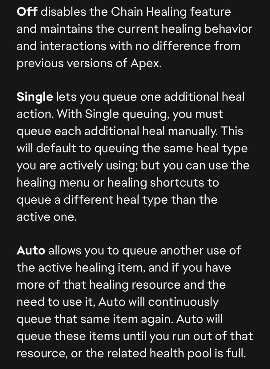 HitMrkrMedia's tweet photo. New changes to healing 

Chain healing: gives the ability to, while healing, queue another healing item for use as soon as the current heal action completes. 

There is the ability to turn it off, use Single or Auto 
 
#apexlegends https://t.co/LCRwnm0Sbg
