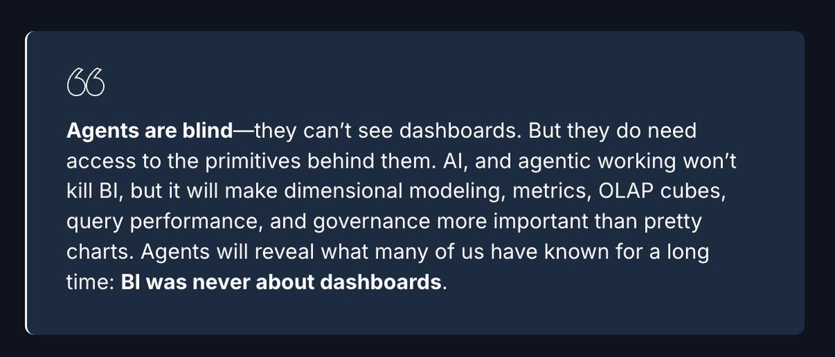 RillData's tweet photo. ICYMI - @sspaeti's latest blog looks at how BI evolved, how dashboards are actually used today, and what survives when AI enters the picture — starting with the foundation that was never really about dashboards in the first place, and ending with the problem nobody of who maintains it all.