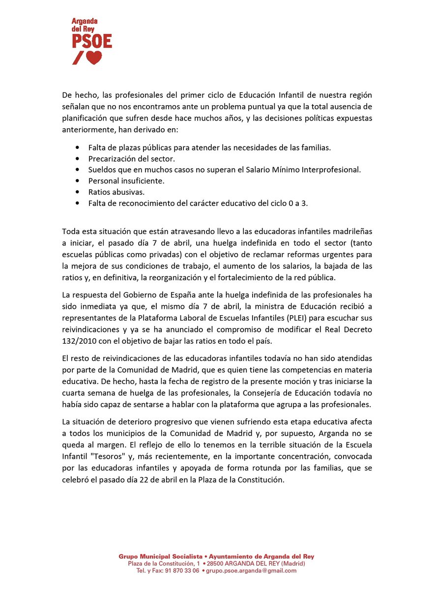 PSOEArganda's tweet photo. 💛 En el pleno municipal de Arganda de este miércoles presentaremos una moción en defensa de la educación infantil de 0 a 3 años.

También reclamamos la mejora de las condiciones laborales de las profesionales del sector.

Cuidar la educación infantil es cuidar el futuro. https://t.co/AcXdpa7J5L