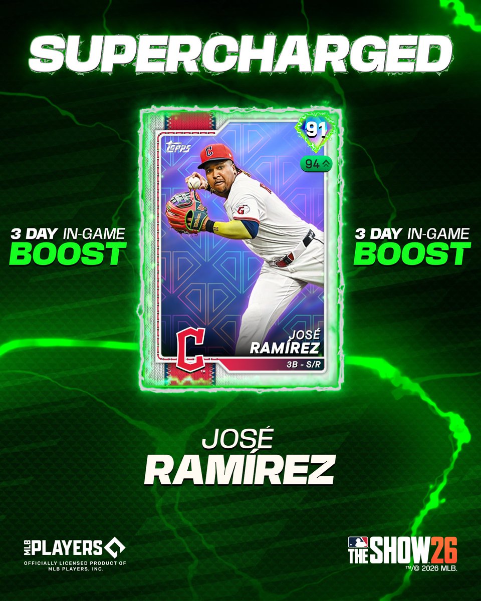 MLBTheShow's tweet image. 300 steals and counting for José Ramírez! 🏃‍♂️

JRam gets 🔋#Supercharged 🔋in #MLBTheShow 26 for the next 3️⃣ days!

#GuardsBall #MLBTheShowSC