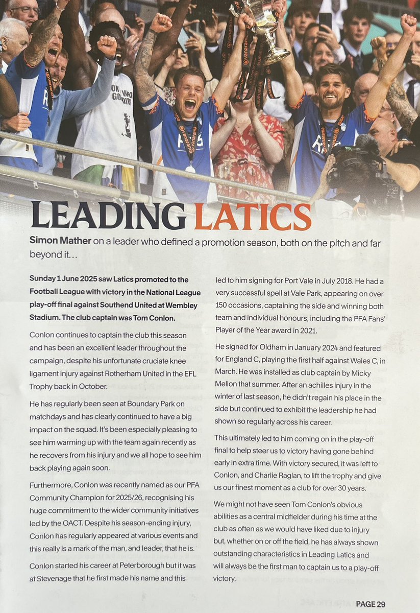 longdistlatic's tweet photo. Paid my own tribute to Captain Conlon in Saturday’s #oafc programme, which seems all the more poignant today with his release. All the best for the future Tom https://t.co/shIB6SvfIW