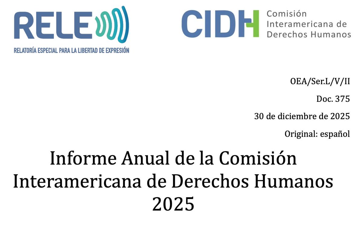 📄 La <a href="/RELE_CIDH/">Relatoría Especial p/la Libertad Expresión (CIDH)</a> de la <a href="/CIDH/">CIDH - IACHR</a>, en su informe 2025, advierte la persistencia de un contexto adverso para la prensa en #México. 

Señala asesinatos, desapariciones, amenazas, secuestros y obstrucciones a la cobertura informativa, además de estigmatización desde autoridades.

1/5 🧵