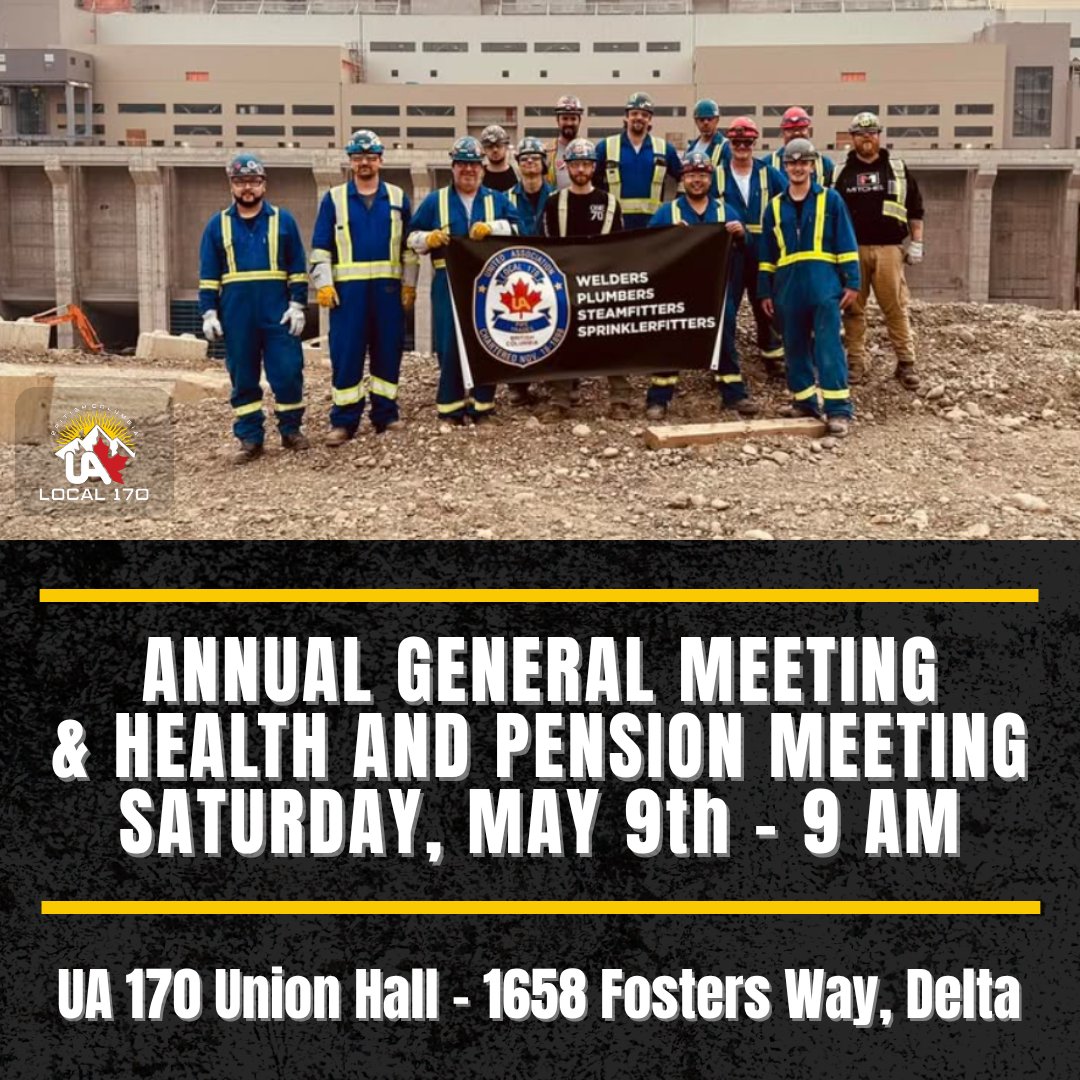 UALocal170's tweet photo. Please join us for the UA 170 Health and Pension Meeting and the UA 170 Annual General Meeting on Saturday, May 9th at the Union Hall. 

The meetings are followed by the Show ‘n Shine, so come early for union business and stick around for classic cars, great food and live music! https://t.co/elEhn478Am