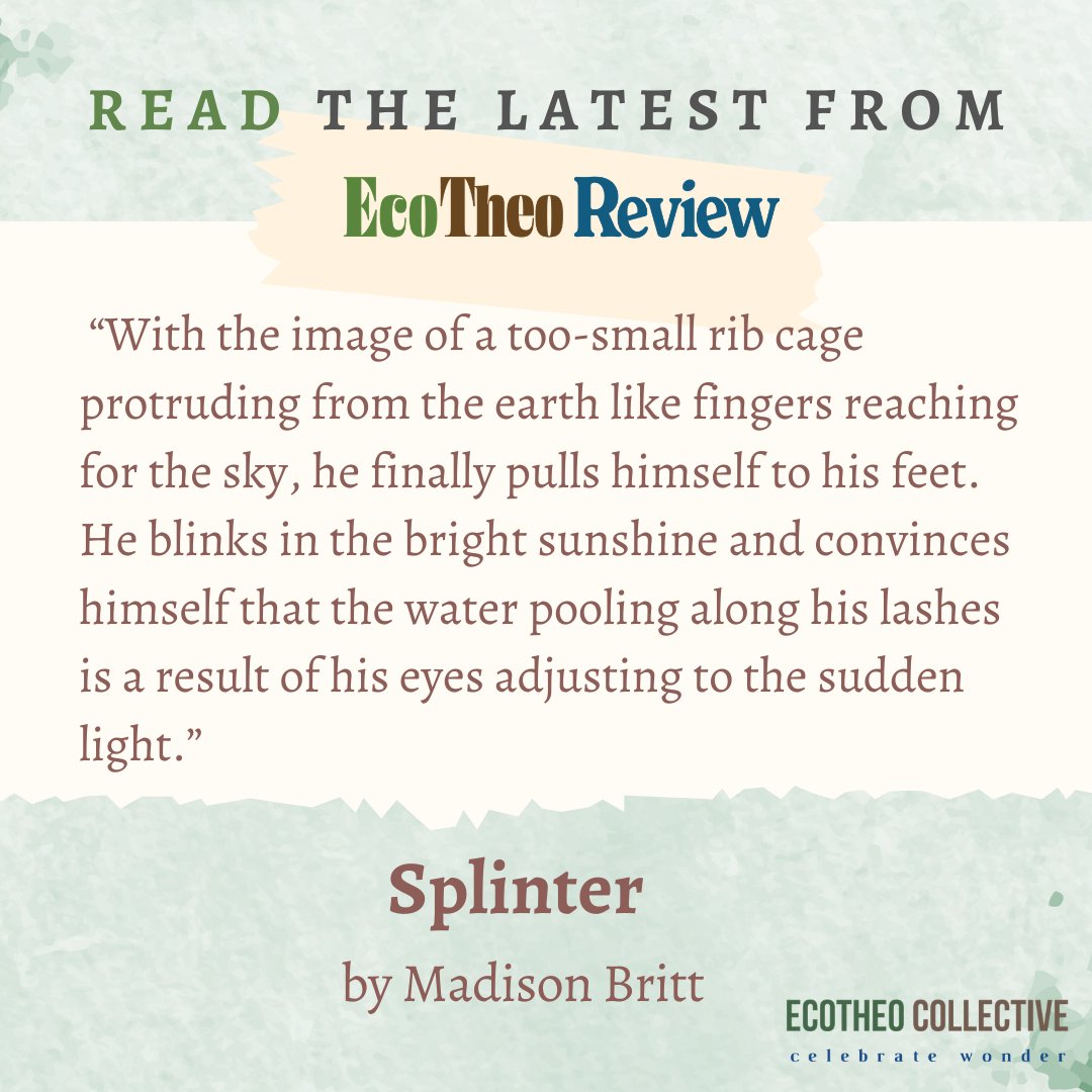ecotheo's tweet photo. "Splinter" by Madison Britt
Read more by clicking the link in our bio!
#ecotheocollective #celebratewonder #Fiction #writersofinstagram https://t.co/uIA2O2yqt3
