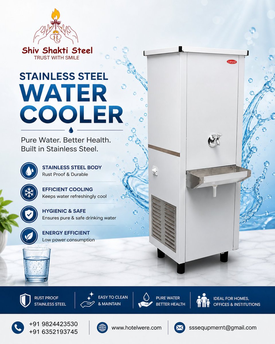 shivshaktesteel's tweet image. 💧❄️ Pure Water. Better Health. ❄️💧
Stay refreshed with the Stainless Steel Water Cooler by Shiv Shakti Steel 

📞 +91 9824423530, +91 6352193745
✉️ sssequpment@gmail.com
🌐 hotelwere.com

#ShivShaktiSteel #WaterCooler #StainlessSteel #PureWater #HealthyLiving