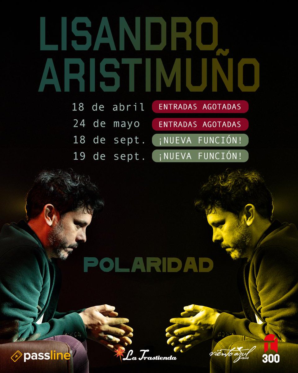 300PRODUCCIONES's tweet photo. Lisandro Aristimuño agrega una cuarta función para presentar “Polaridad” en La Trastienda de Buenos Aires.

🎟️Entradas a la venta en https://t.co/nOd5agUSuA https://t.co/NMHn9lf3aE