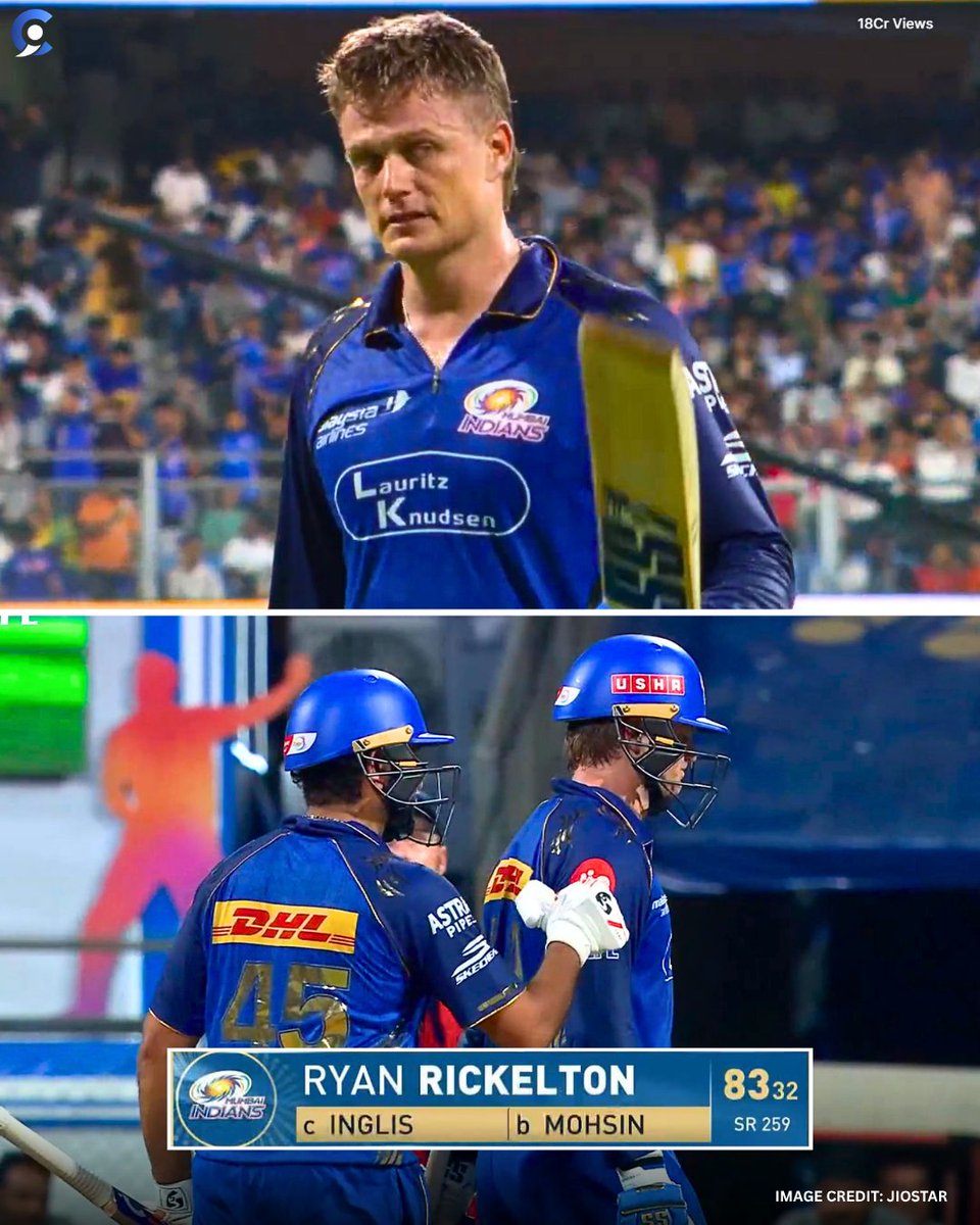 cricketimpluse's tweet image. Ryan Rickelton’s explosive 83 off just 32 balls lights up the chase — pure power, pure class! 🔥💙 

#IPL2026 #MIvLSG #CricketImpluse