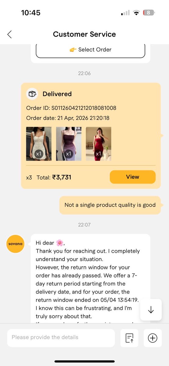 deepakkumar063's tweet photo. Hi @Urbanic_India @savana_india @JamesWellwood 
This is very disappointing to see ur customer service, im trying to return item but ur customer support is arguing unnecessarily. Within 7 days i ve raised the request, still nothing gets positive.
Request intervention for return. https://t.co/NSHCnYtIFv