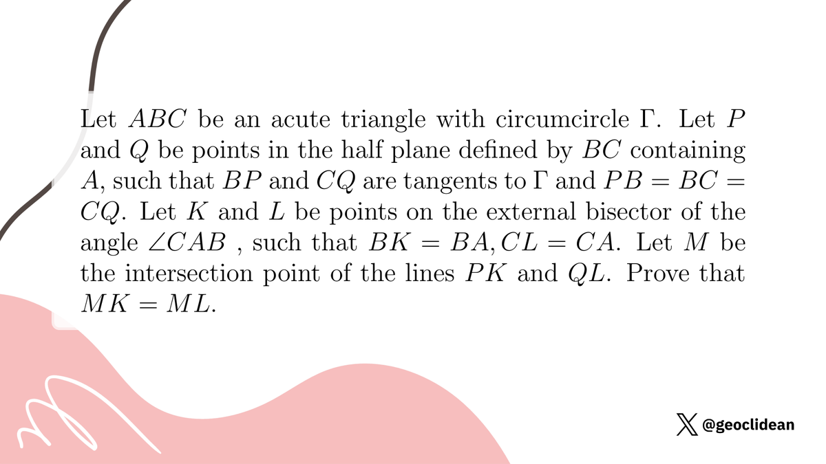 geoclidean's tweet image. Interesting geo with tangents, external bisector and many equal segments
#Geometry