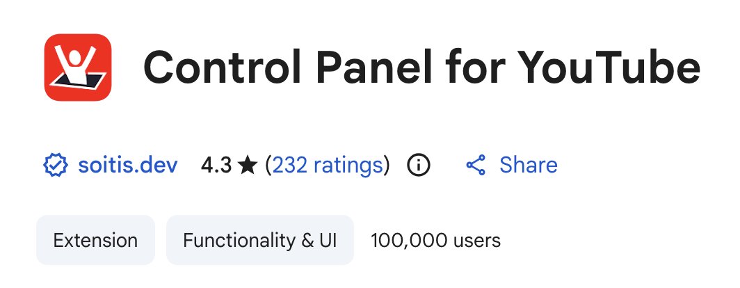 Control Panel for YouTube just passed the 100k users mark on Chrome Web ...