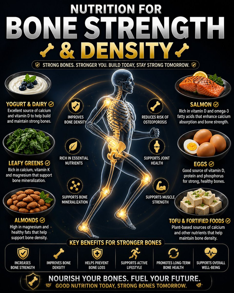 HEmpowersyou's tweet image. Build stronger bones naturally with foods rich in calcium, vitamin D, magnesium, protein, and healthy fats. 

#nutrition #benefits #awareness