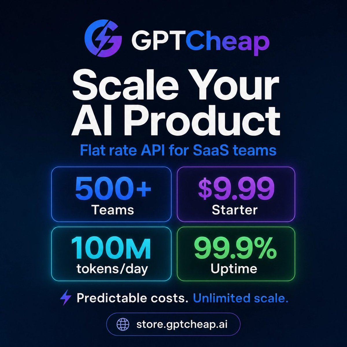 Johrn_stone8's tweet image. Unpredictable API bills killing your SaaS margins? 💸Over 500+ teams use GPTCheap to scale their AI products with predictable, flat-rate pricing. 100M tokens/day starting at $19.99.Fix your unit economics 👇
store.gptcheap.ai#SaaSFounder #StartupLife #AITools