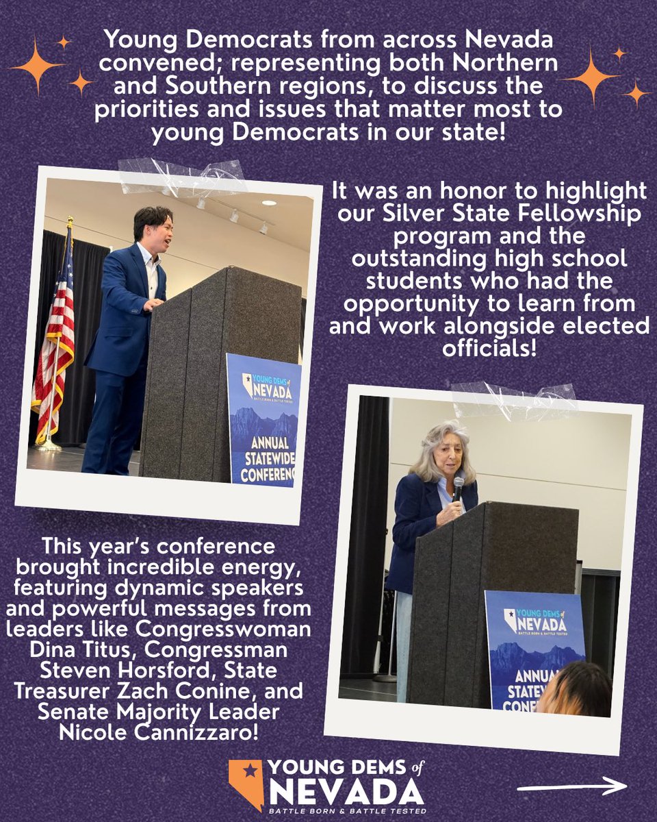 YoungDemsNV's tweet photo. What an incredible Young Democrats of Nevada State Conference! 

Young Democrats from across the state, North and South came together for a powerful weekend of connection, learning, and organizing around the issues that matter most to our generation.

From inspiring speakers and engaging workshops to meaningful conversations with community leaders, elected officials, and fellow young organizers, the energy throughout the conference was unmatched. We also took time to celebrate the work of our outgoing leadership and proudly welcome our new Executive Board as we look ahead to the year to come.

A huge thank you to our sponsors, tablers, partners, and everyone who helped make this conference a success. The future of Nevada is bright, and Young Democrats are ready to lead the way.