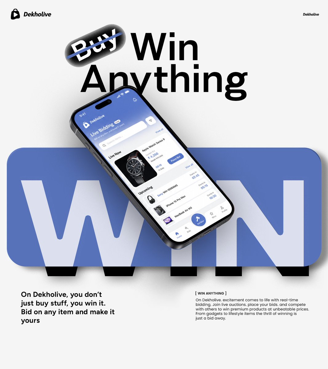 dekholiveshop's tweet photo. What if you could win premium products for under βΉ500? π
Not luck.
Not lottery.
Not Gambling
By :
Real time bidding
#LiveAuction #BidToWin #WinAnything #StartupIndia https://t.co/dlO9cO1fxh