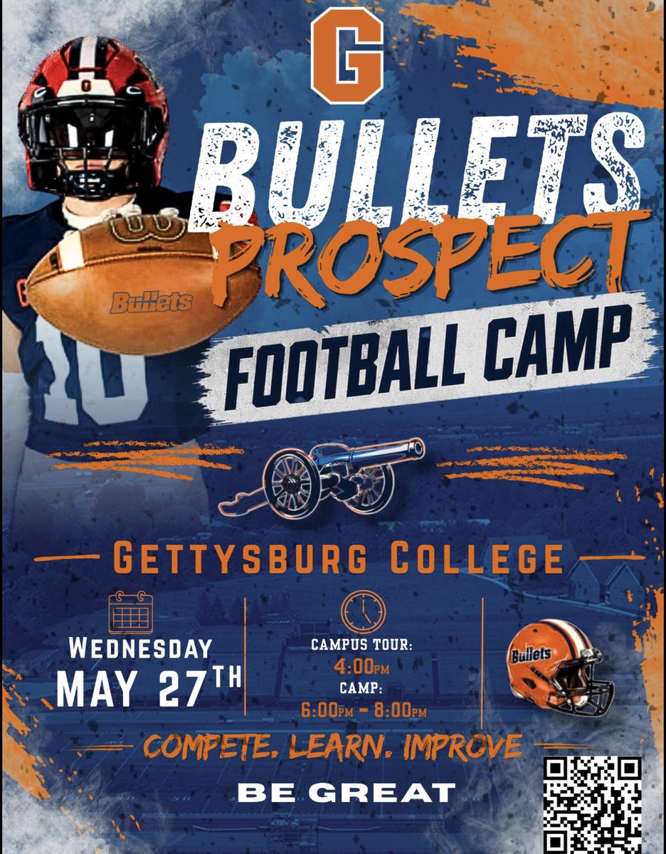 History was made here… now it’s your turn.

In just over 3 weeks, Gettysburg College Football Prospect Camp is back.

May 27th | 6–8 PM

Be part of something bigger.
Lock in your spot today!

Register:
commerce.cashnet.com/GBCFootballCli…