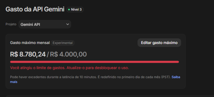 kabrau's tweet image. Você sabia que, na @GCP_Incidents , o @Gemini  não respeita o limite de gasto máximo configurado?
Configurei limite em projeto para controlar o consumo, mas o gasto passou mais que o dobro.
Abri chamado na GCP

Alguém já passou por isso?
#gcp #googlecloud #gemini #aistudio #ia
