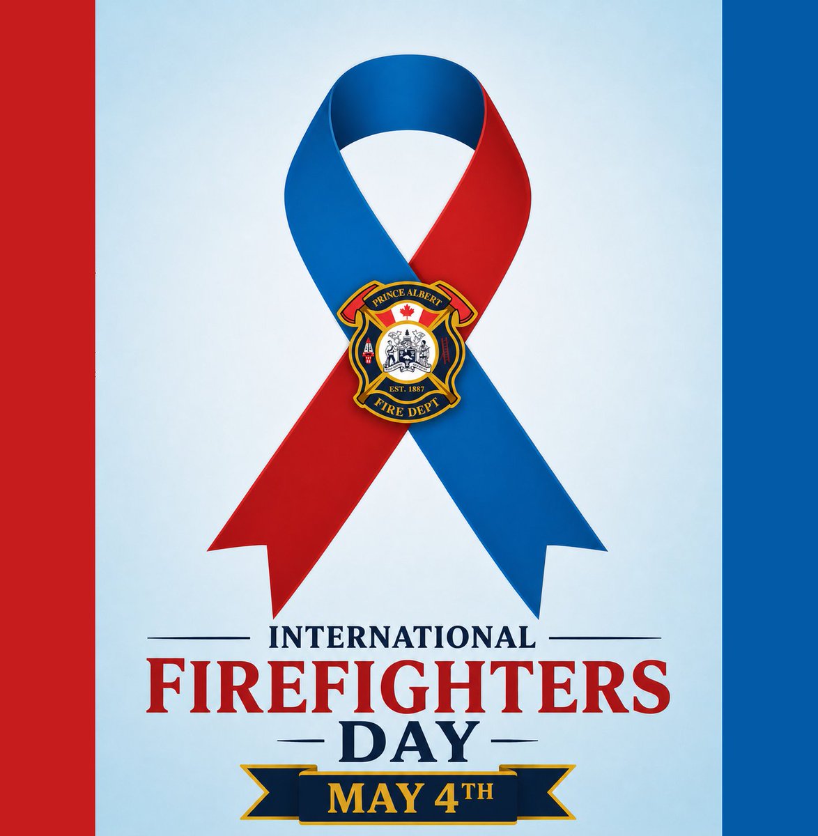 PAFireDept's tweet photo. On May 4th, Fire Services around the world pause to remember their brothers and sisters that have lost their lives in the line of duty. 

Blue Ribbon over Red; Water over Fire. https://t.co/8PP1rTJj0i