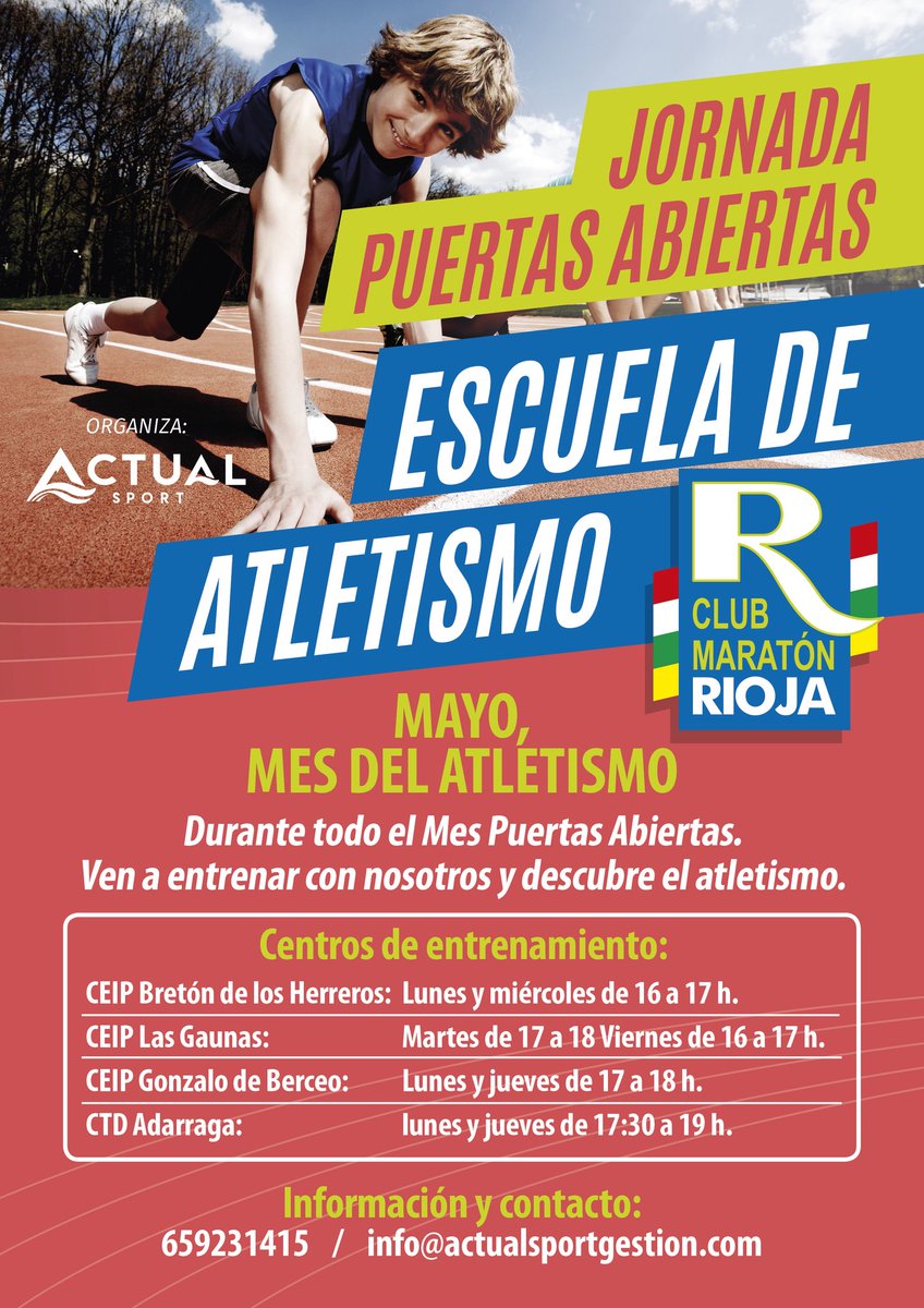 maratonrioja's tweet photo. Os recordamos que mayo es el mes del Atletismo en el club.
Os esperamos. https://t.co/7saPEJDxvn