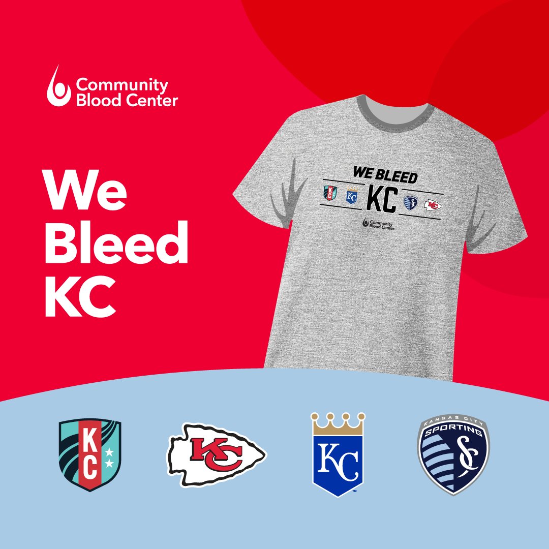 CommBloodCtrKC's tweet photo. Kansas City shows up. 🏆 

Join us to donate on May 18th at the We Bleed KC blood drive or any donor center and receive a We Bleed KC t-shirt, win giveaways from your favorite teams, and help your community.

Because when KC shows up… lives are saved: https://t.co/flkNqzu7P9 https://t.co/oJW12S9laN