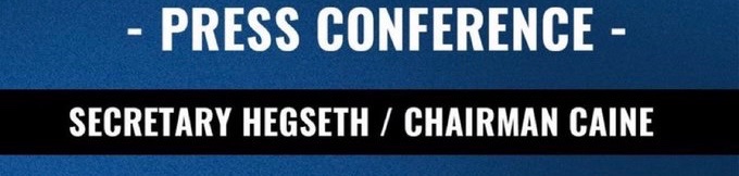 sentdefender's tweet image. In addition to his response in recent events in the Middle East, U.S. President Donald J. Trump has said that U.S. Secretary of War Pete Hegseth and Chairman of the Joint Chiefs of Staff General Dan Caine will hold a press conference tomorrow morning.