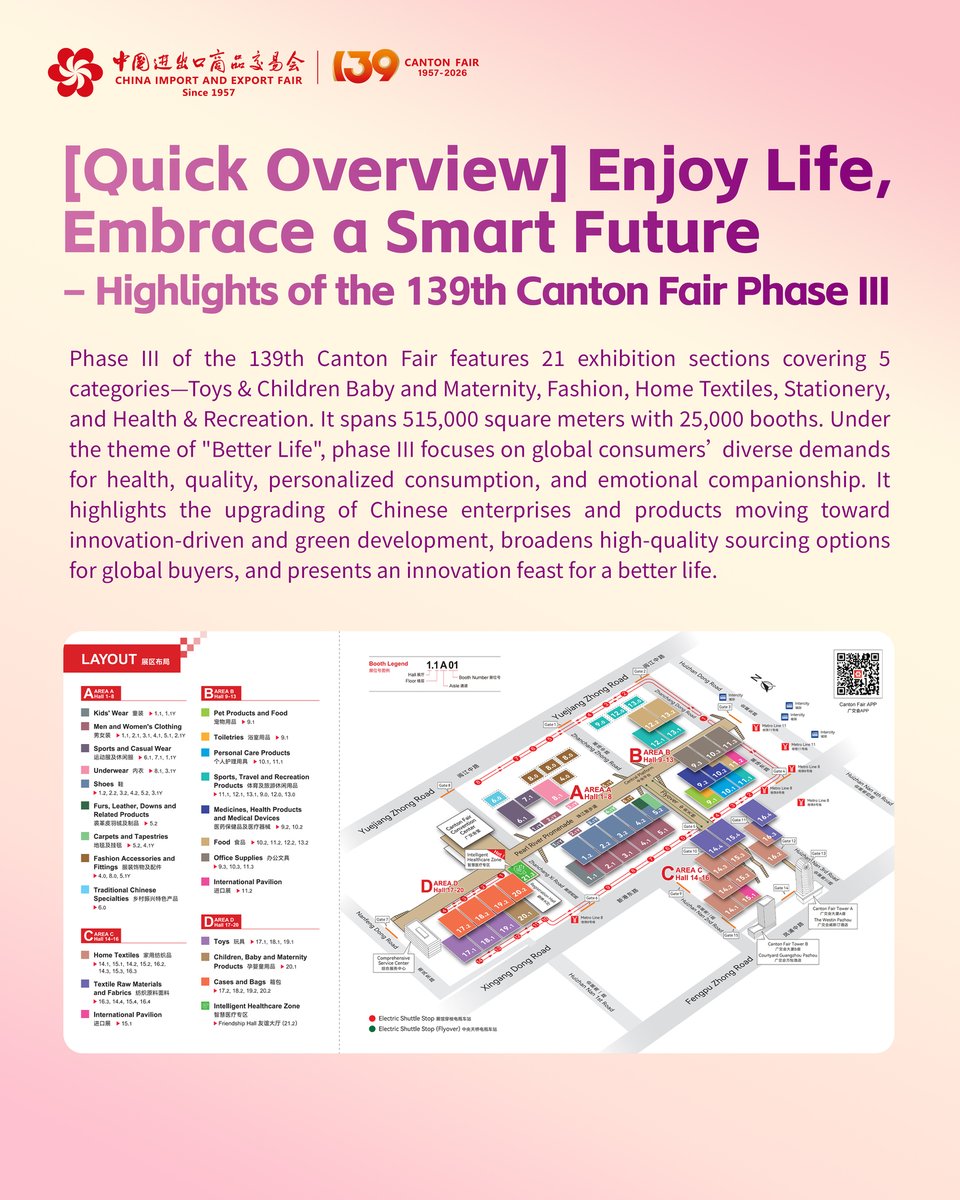 cantonfair's tweet photo. [Quick Overview] Enjoy Life, Embrace a Smart Future – Highlights of the 139th Canton Fair Phase III

Pre-registration for overseas buyers is open. Visit the Canton Fair official website or APP to pre-register： https://t.co/3JezPJZXQX https://t.co/c3BkRzoKi1