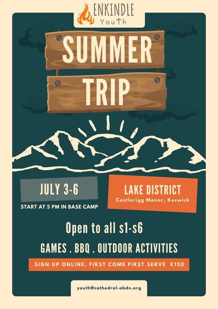 StMarysAberdeen's tweet image. 🌄 Enkindle Summer Trip 2026!

📅 3–6 July
📍 Lake District (Keswick)
👥 S1–S6

Games • BBQ • Outdoor fun • Faith

Don’t miss it 👇
📩 youth@cathedral-abdn.org

💷 £150 | First come, first served

#Youth #Christian #Catholic #SummerFun #Faith