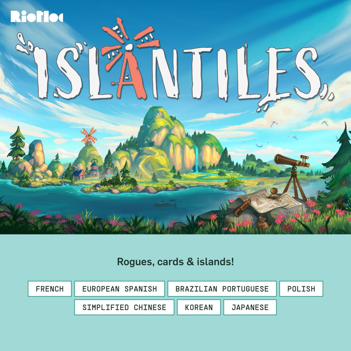 riotloc's tweet photo. Why build a house of cards if you can build islands WITH cards?
We're happy to see this cozy indie rogue-like deck builder by @thunderrockinno up and running! (Riot)localized into 7 languages. Islantiles: out now on Steam! https://t.co/bJUnu4KuoS