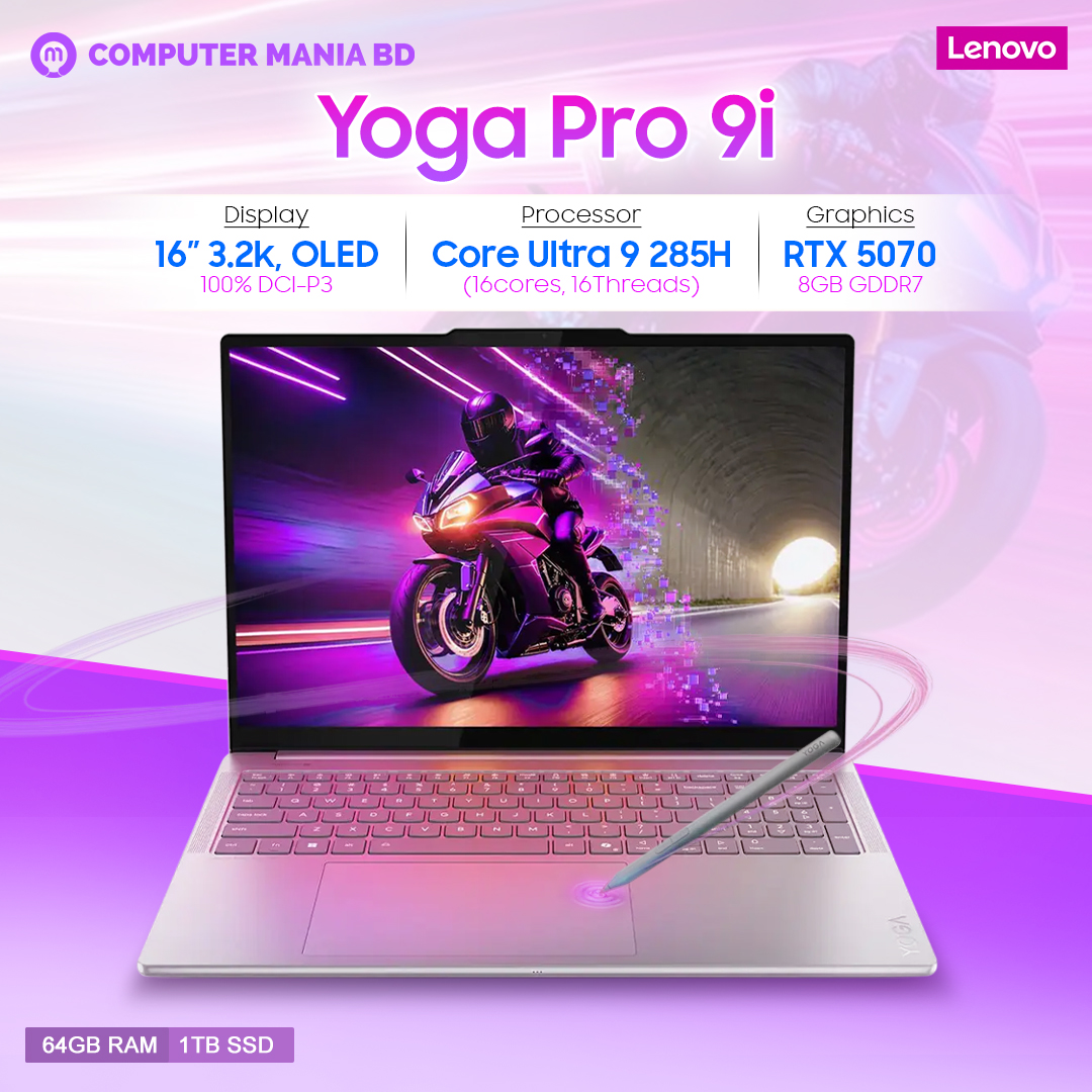 ComputerManiaBD's tweet image. Unleash pro-level power with Yoga Pro 9i Aura Edition.
AI speed, NVIDIA graphics, and stunning OLED - built for creators.

• Core Ultra 9 285H
• RTX 5070 Laptop GPU
• 16” 3.2k, OLED

#Lenovo #yoga #yogapro9i