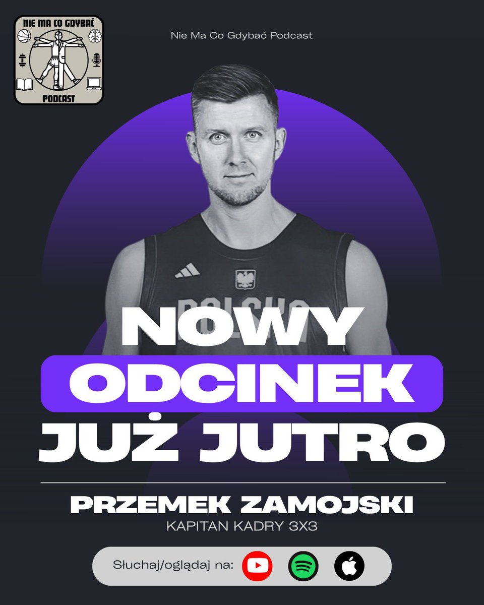 niemacogdybac's tweet image. UWAGA❗️

Już jutro kolejny odcinek...

PRZEMEK ZAMOJSKI - olimpijczyk, najbardziej utytułowany koszykarz w historii PLK ( 10x 🥇).

Kapitan kadry 3x3 @koszkadra na miesiąc przed historyczną imprezą MŚ 3x3 które odbędą się w Warszawie...

STAY TUNED 👀

#plkpl #podcast #koszkadra