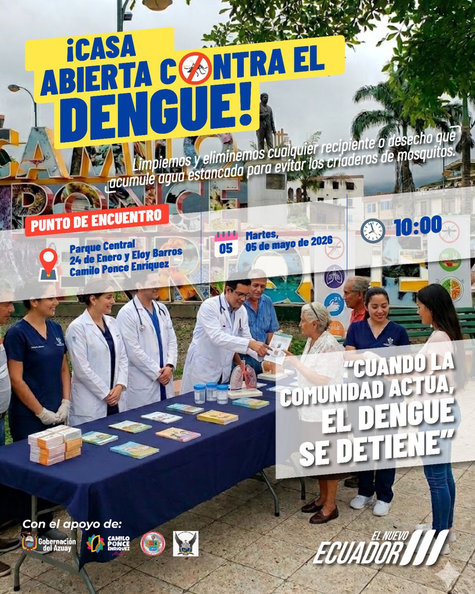 saludazuay_'s tweet photo. #ElNuevoEcuador | Te invitamos a participar de la Casa Abierta contra el Dengue!. Ven con toda tu familia y conoce las medidas preventivas para combatir al dengue. 
Recuerda, al dengue lo eliminamos juntos. https://t.co/FIk8wGbkZu