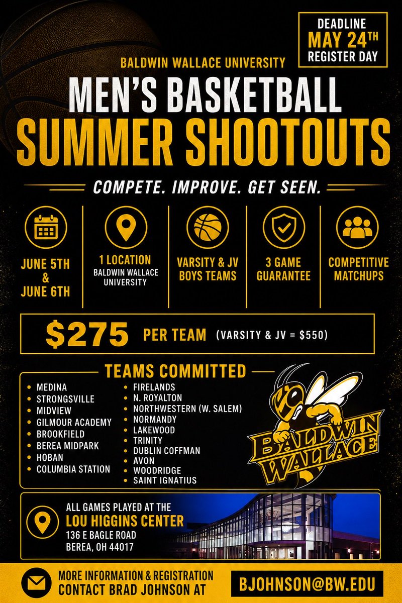 BW_mbasketball's tweet photo. Only a few weeks left to register for HS Summer Shootouts! Reserve your spot today. https://t.co/PUaNiVOEQV