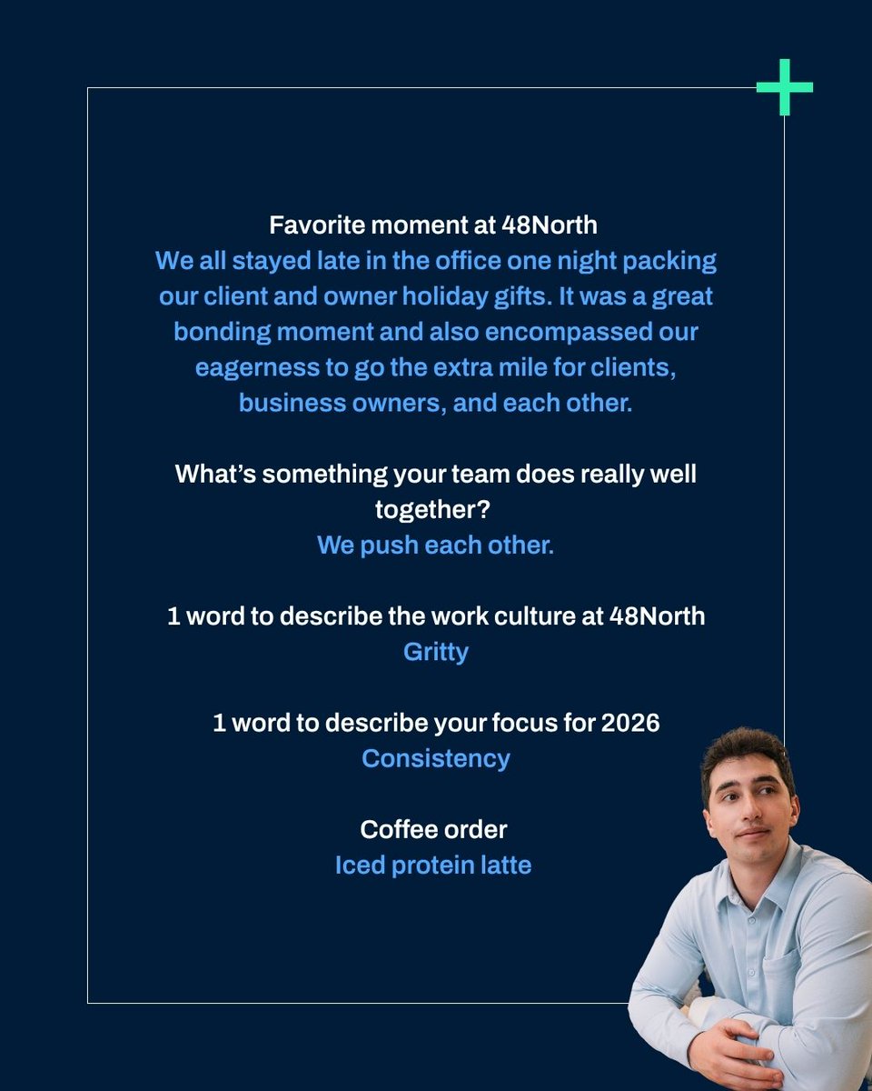 48NorthPartners's tweet photo. Mac Krause first joined us as a summer intern and quickly made his mark on both our team and clients, cementing his impact and place at 48North. He consistently embodies our ethos: scrappy, adaptable, and quality-oriented.

And he's just warming up! #TeamSpotlight https://t.co/I5vCXZAcb0