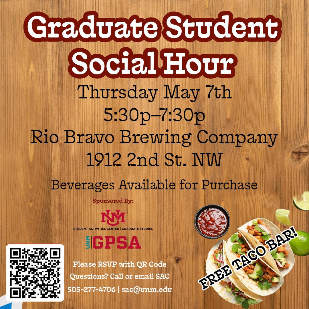 UNM_GPSA's tweet photo. Let's end the semester on high! Come join us in our jointly organized program, GRAD Student Social Hour! https://t.co/yrZ9jQsJbI