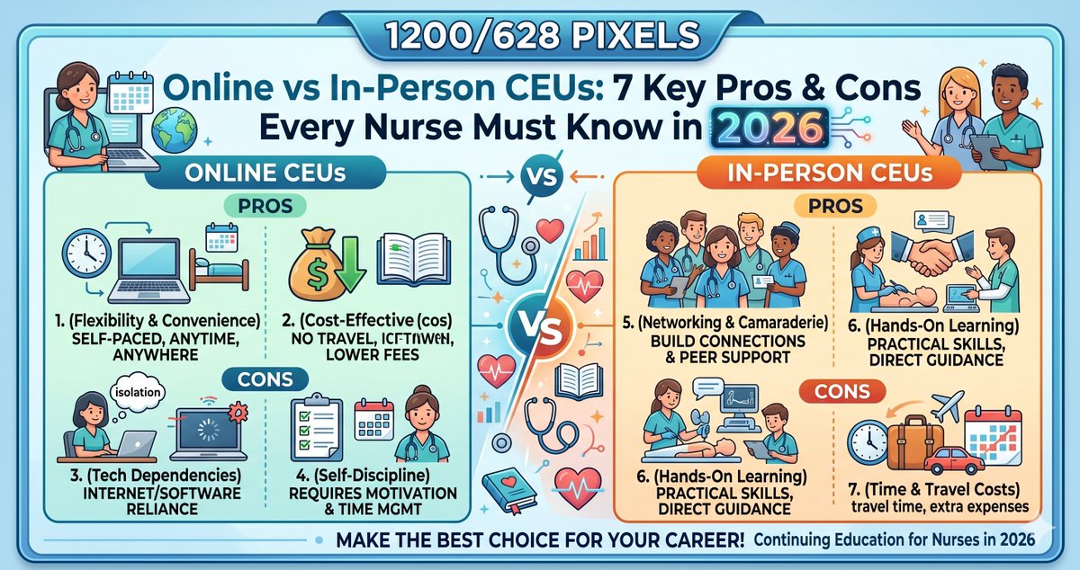 nurseseducator's tweet image. Online vs In-Person CEUs in 2026 ⚠️
Flexibility vs hands-on skills—what really matters?
Choose wrong… your learning suffers.

👉 7 key pros &amp;amp; cons every nurse must know:
 nurseseducator.com/online-vs-in-p…

#NurseLife #Nursing